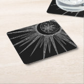 Elegantes Silver Sun Moon Mandala Black Design Rechteckiger Pappuntersetzer (angewinkelt)