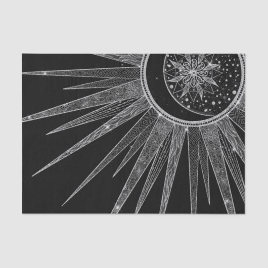 Elegantes Silver Sun Moon Mandala Black Design Seidenpapier (Vorderseite)