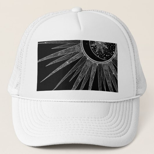 Elegantes Silver Sun Moon Mandala Black Design Truckerkappe (Vorderseite)