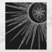Elegantes Silver Sun Moon Mandala Black Design Weinetikett (Einzelnes Label)