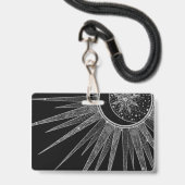 Elegantes Silver Sun Moon Mandala Schwarzes Design Ausweis (Vorderseite mit Lanyard)