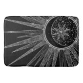 Elegantes Silver Sun Moon Mandala Schwarzes Design Badematte (Vorderseite)