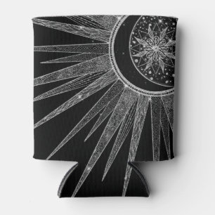 Elegantes Silver Sun Moon Mandala Schwarzes Design Dosenkühler