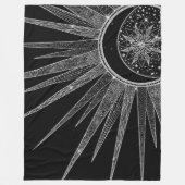 Elegantes Silver Sun Moon Mandala Schwarzes Design Fleecedecke (Vorderseite)