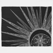 Elegantes Silver Sun Moon Mandala Schwarzes Design Fleecedecke (Vorderseite (Horizontal))