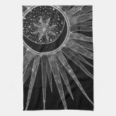 Elegantes Silver Sun Moon Mandala Schwarzes Design Geschirrtuch (Vertikal)