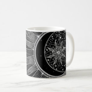 Elegantes Silver Sun Moon Mandala Schwarzes Design Kaffeetasse