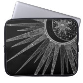 Elegantes Silver Sun Moon Mandala Schwarzes Design Laptopschutzhülle (Vorderseite)