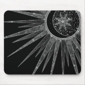 Elegantes Silver Sun Moon Mandala Schwarzes Design Mousepad (Vorne)