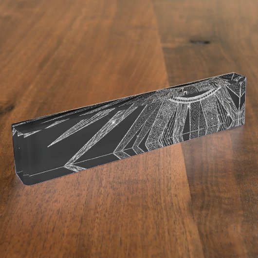 Elegantes Silver Sun Moon Mandala Schwarzes Design Namensplakette (Seite)