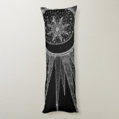 Elegantes Silver Sun Moon Mandala Schwarzes Design Seitenschläferkissen (Rückseite (Vertikal))