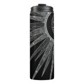 Elegantes Silver Sun Moon Mandala Schwarzes Design Thermosbecher (Vorderseite)