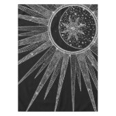 Elegantes Silver Sun Moon Mandala Schwarzes Design Tischdecke (Vorderseite)