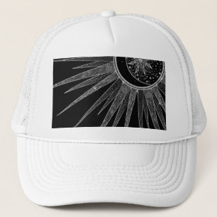 Elegantes Silver Sun Moon Mandala Schwarzes Design Truckerkappe