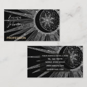 Elegantes Silver Sun Moon Mandala Schwarzes Design Visitenkarte (Vorne/Hinten)