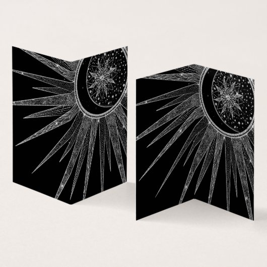 Elegantes Silver Sun Moon Mandala Schwarzes Design Visitenkarten (Innenseite und Außenseite)