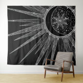 Elegantes Silver Sun Moon Mandala Schwarzes Design Wandteppich (Beispiel (Horizontal))