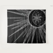 Elegantes Silver Sun Moon Mandala Schwarzes Design Wandteppich (Vorderseite (Horizontal))