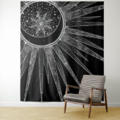 Elegantes Silver Sun Moon Mandala Schwarzes Design Wandteppich (Beispiel)