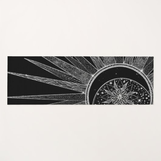 Elegantes Silver Sun Moon Mandala Schwarzes Design Yogamatte (Vorderseite (Horizontal))