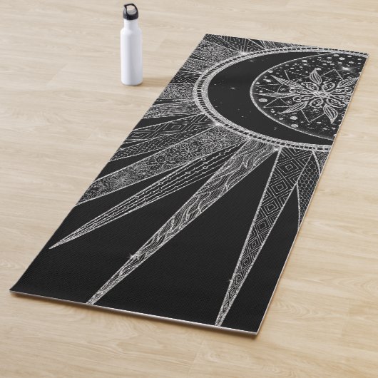 Elegantes Silver Sun Moon Mandala Schwarzes Design Yogamatte (Beispiel)