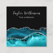 Elegantes Silver und Aquamarin Blue Agate Quadratische Visitenkarte (Vorderseite)