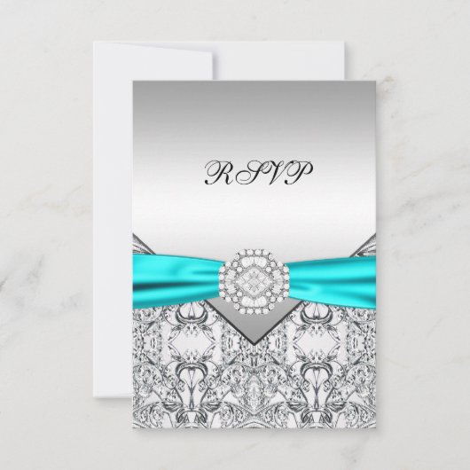 Elegantes Silver und Aquamarin Blue Wedding RSVP Karte (Vorderseite)