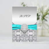 Elegantes Silver und Aquamarin Blue Wedding RSVP Karte (Stehend Vorderseite)