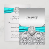Elegantes Silver und Aquamarin Blue Wedding RSVP Karte (Vorne/Hinten)