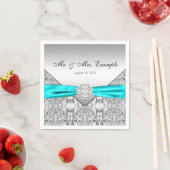 Elegantes Silver und Aquamarin Blue Wedding Serviette (Beispiel)