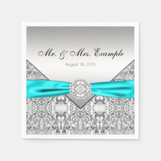 Elegantes Silver und Aquamarin Blue Wedding Serviette (Vorderseite)