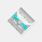 Elegantes Silver und Aquamarin Blue Wedding Serviette (Ecke)