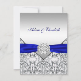 Elegantes Silver und Royal Blue Wedding Einladunge Einladung