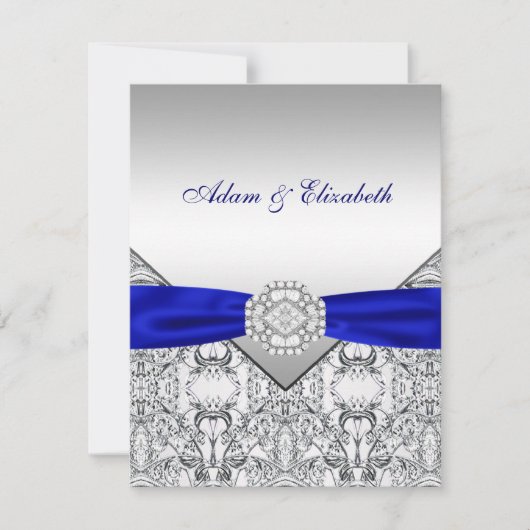 Elegantes Silver und Royal Blue Wedding Einladunge Einladung (Vorderseite)