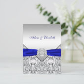 Elegantes Silver und Royal Blue Wedding Einladunge Einladung (Stehend Vorderseite)