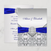 Elegantes Silver und Royal Blue Wedding Einladunge Einladung (Vorne/Hinten)