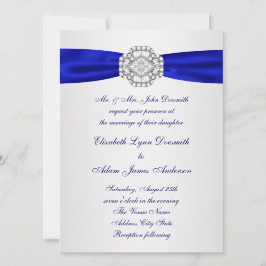 Elegantes Silver und Royal Blue Wedding Einladunge Einladung (Rückseite)