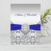 Elegantes Silver und Royal Blue Wedding Einladunge Einladung (Stehend Vorderseite)