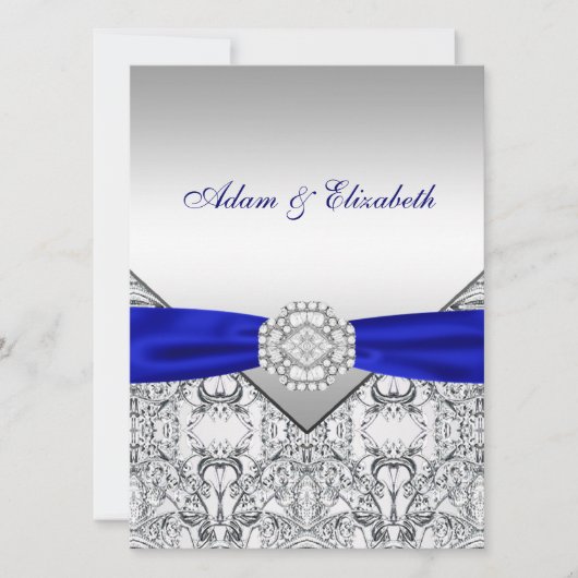 Elegantes Silver und Royal Blue Wedding Einladunge Einladung (Vorderseite)