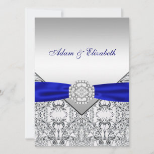 Elegantes Silver und Royal Blue Wedding Einladunge Einladung