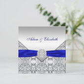 Elegantes Silver und Royal Blue Wedding Einladunge Einladung (Stehend Vorderseite)