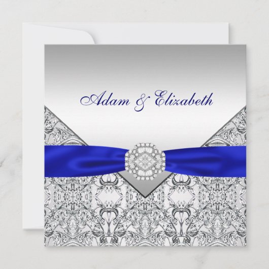 Elegantes Silver und Royal Blue Wedding Einladunge Einladung (Vorderseite)