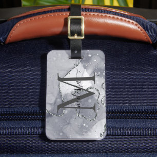 Elegantes Silver und Schwarz Monogramat Gepäckanhänger