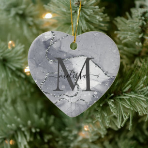 Elegantes Silver und Schwarz Monogramat Keramik Ornament