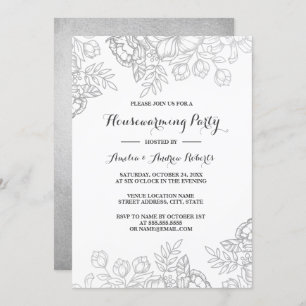Elegantes Silver Vintag Floral Housewarming Party Einladung