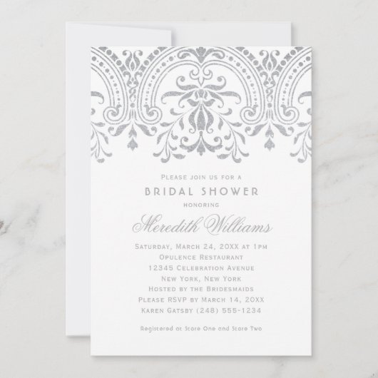 Elegantes Silver Vintag Glamour Brautparty Einladung (Vorderseite)