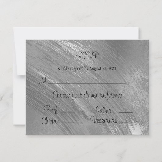 Elegantes Silver Watercolor Pinselstriche Muster RSVP Karte (Vorderseite)