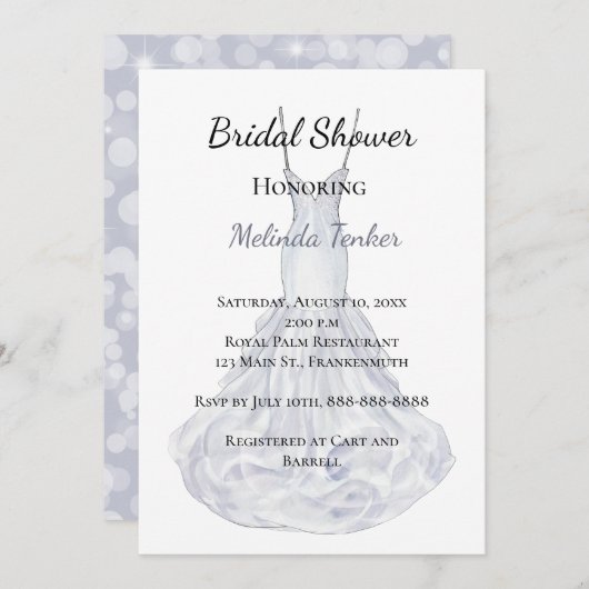 Elegantes Silver Wedding Dress Brautparty Einladung (Vorne/Hinten)