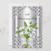 Elegantes Silver White Floral 25-jähriges Party Einladung (Vorderseite)