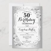 Elegantes Silver White Foto 50. Geburtstag Einladung (Vorderseite)